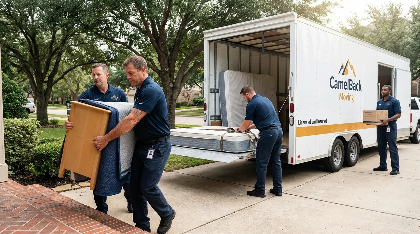 Crew loading residential truck for cross-state move from Palos Heights, IL